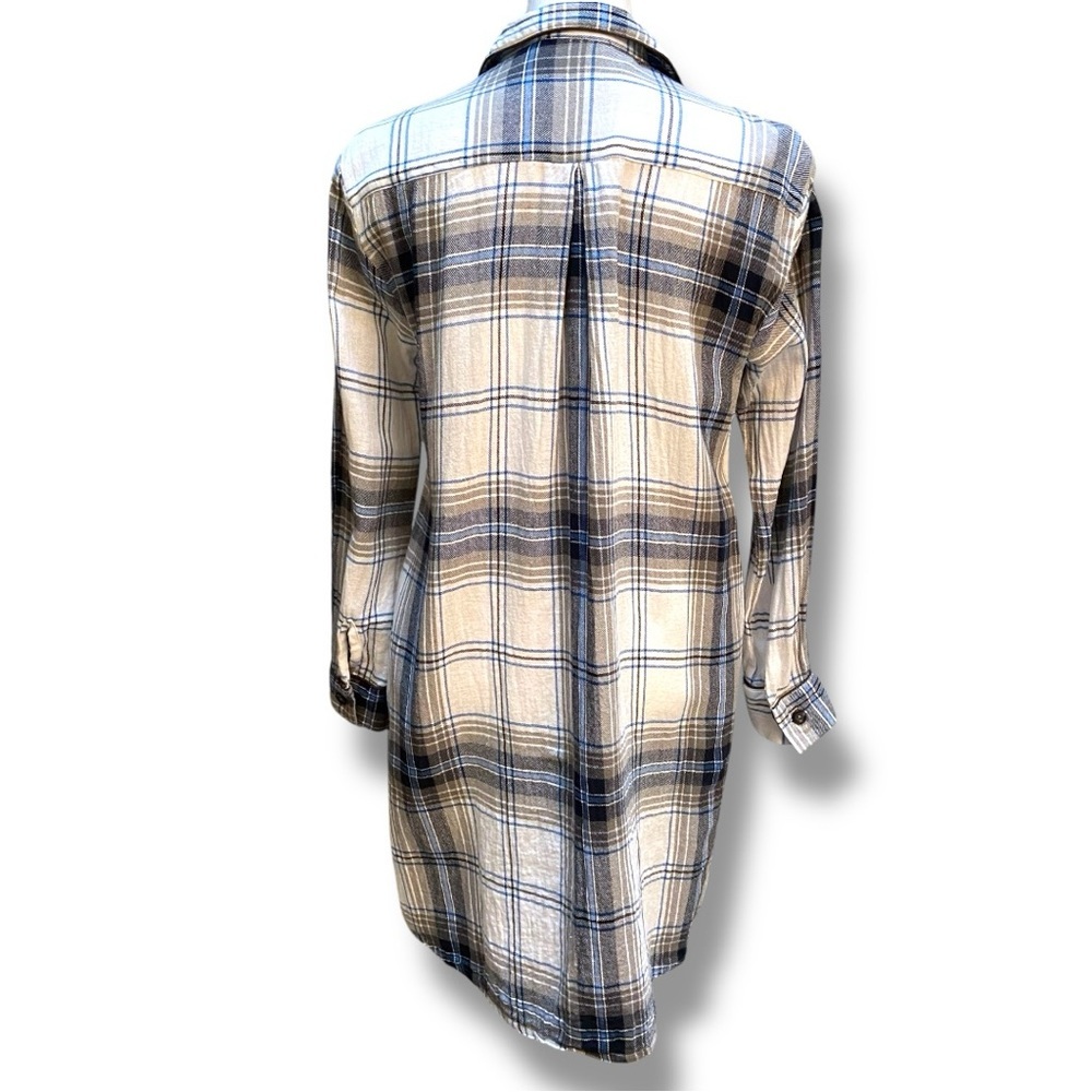 White and Blue Plaid What a Lovely Flannel Shirt Dresss with Pockets - Picture 2 of 3